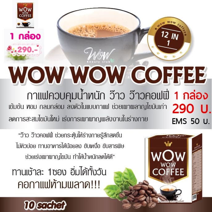 กาแฟควบคุมน้ำหนัก ว๊าวว๊าวคอฟฟี่ Wow Wow Coffee 1 กล่อง <div class="bold">ราคา 290 บาท + EMS 50 บาท</div>